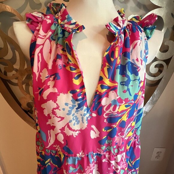 Mud Pie PINK Indy FLORAL MAXI DRESS Women’s Size Medium Spring Summer Dress - Picture 2 of 11
